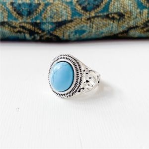 Silver Color Fashion Ring with Blue Stone Sz 8
